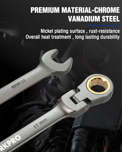 WORKPRO 11 mm Flex-Head Ratcheting Combination Wrench, Cr-V Constructed, Nickel Plating, 72-Teeth, 12 Point Design, Metric - size: 11 mm, style: Nickel Plating