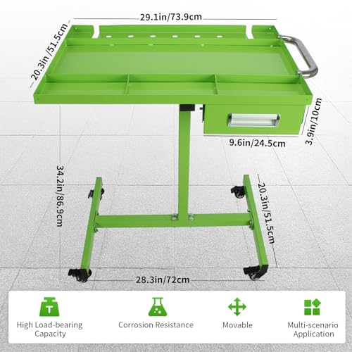Rolling Tool Tray with Wheels,29 × 20 × 34in Tear Down Work Table with Drawers,220lbs Capacity Mechanics Rolling Work Table for Garage, Shop, DIY (Green) - size: Green