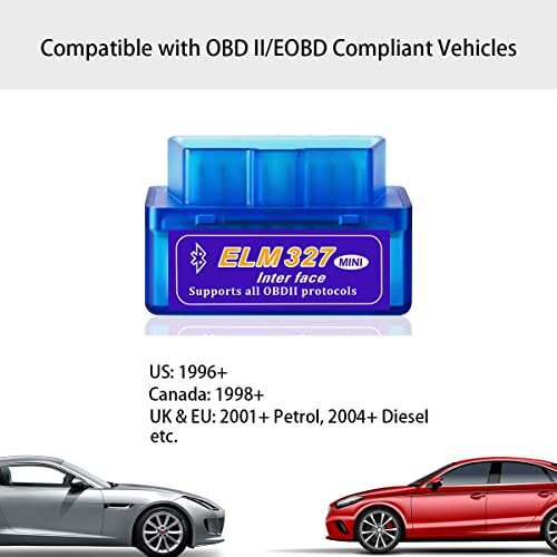 Mini Bluetooth OBD2 Scanner, Car Diagnostic Scan Tool for Android Symbian Windows System, Automotive Check Engine Light Wiring Scanner Adapter, Clear Fault Code Reader for OBDII Vehicle