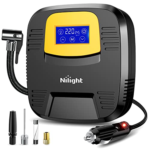 Nilight Tire Inflator Air Compressor Portable Pump for 12V DC Car Tires with Digital Pressure Gauge 150PSI Auto LED Light Cars ATVs Bicycles - color: Touch Screen Air Pump