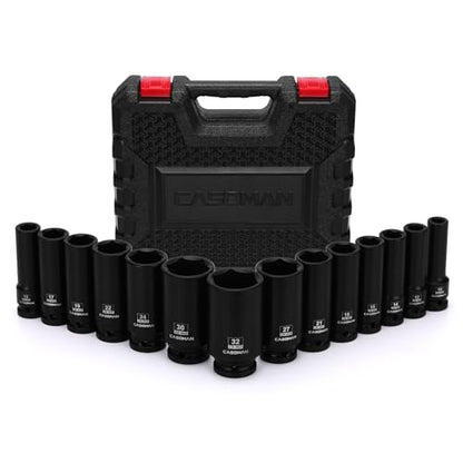CASOMAN 14PCS 1/2" Drive Deep Impact Socket Set, Metric, 6-Point, CR-MO, 10mm to 32mm, for Auto Repair, Mechanic, with Portable Case, Easy-to-Read Size Markings, Rugged Construction - size: 10mm to 32mm