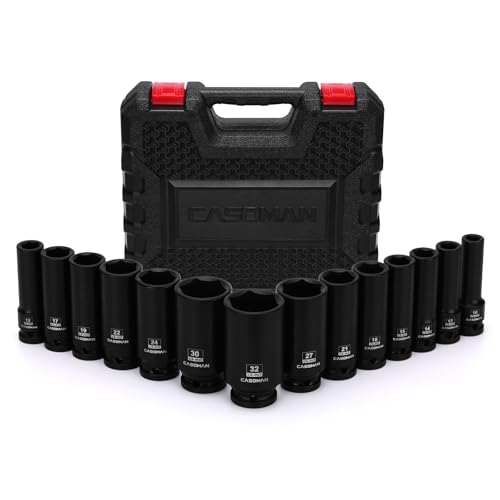 CASOMAN 14PCS 1/2" Drive Deep Impact Socket Set, Metric, 6-Point, CR-MO, 10mm to 32mm, for Auto Repair, Mechanic, with Portable Case, Easy-to-Read Size Markings, Rugged Construction - size: 10mm to 32mm