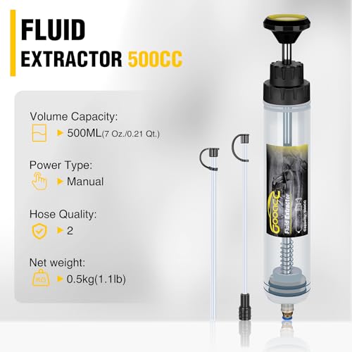 GOOACC Oil Extractor Pump, 500CC Fluid Extractor Automotive Manual Fuel Suction & Filler Pump with Extension Hose Syringe Vacuum Pump, Brake Fluid Extractor for Oil Change Extraction Transfer (500ml) - size: 500CC Manual