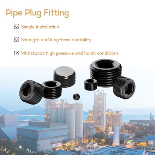 65PCS 6 Size 1/16" 1/8" 1/4" 3/8" 1/2" 3/4" NPT Pipe Fittings, Black Carbon Steel Pipe Plug Socket Set DD032-65 - size: 65PCS