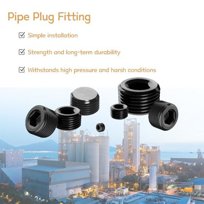 65PCS 6 Size 1/16" 1/8" 1/4" 3/8" 1/2" 3/4" NPT Pipe Fittings, Black Carbon Steel Pipe Plug Socket Set DD032-65 - size: 65PCS