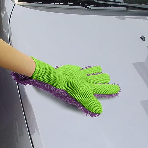 BokWin 2-Pack Car Wash Mitt, Purple | Scratch Free, 5-Finger Microfiber, Chenille Washing Sponge, Interior & Exterior Cleaning, Wheel & Tight Spot Cleaning - color: Purple