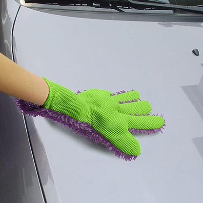BokWin 2-Pack Car Wash Mitt, Purple | Scratch Free, 5-Finger Microfiber, Chenille Washing Sponge, Interior & Exterior Cleaning, Wheel & Tight Spot Cleaning - color: Purple