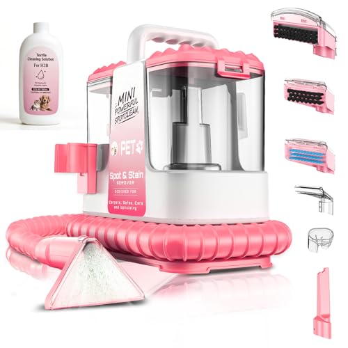 Portable Carpet & Upholstery Cleaner Machine for Pet Stains, Powerful Suction Spot Cleaner for Couch, Sofa, Car Interior & Rugs, Lightweight Compact Deep Cleaning Machine with Solution, Pink