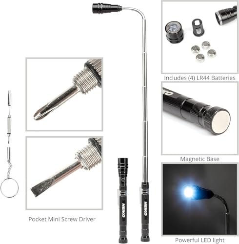 NEIKO 20736A (6) Piece Set, Magnetic Tool & Telescoping Mirror Set, Adjustable Telescoping Magnetic Pickup Tool, Flashlight 15lb Retriever Tool, 360 Swivel, Magnet Mirror, Magnetic Tools for Mechanic - size: 6 Piece Set, style: Pick Up Tool