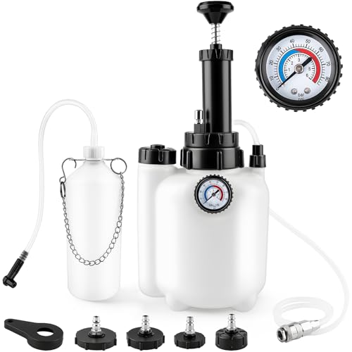 3L Manual Brake Bleeder Kit, One Person Brake Fluid Bleeding Vacuum Pump with 1L Catch Bottle and 4 Master Cylinder Adapters for Brake & Clutch System, Suitable for Most Vehicles