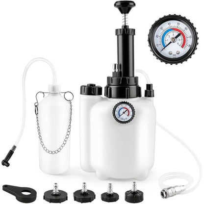 3L Manual Brake Bleeder Kit, One Person Brake Fluid Bleeding Vacuum Pump with 1L Catch Bottle and 4 Master Cylinder Adapters for Brake & Clutch System, Suitable for Most Vehicles