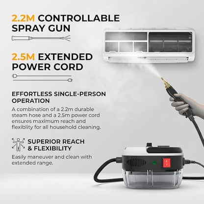 2500w Handheld High-Temperature Pressurized Steam Cleaner High Pressure Temperature Multi Purpose Heavy Duty Portable with Attachments for Car Engine Home Multi-surface 1000ml(White) - color: White