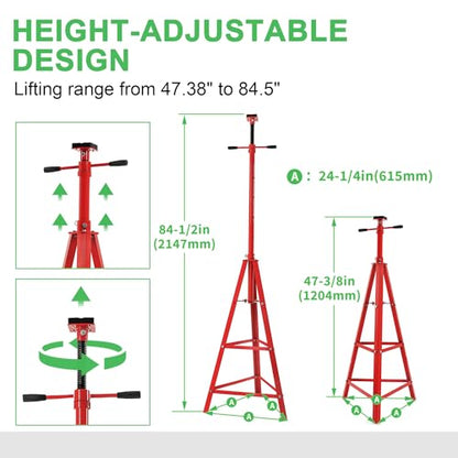 ECOTRIC 47-3/8"-84-1/2" Under Hoist Tripod Stand 2 Ton Heavy Duty High Lift | Jack Stand Reach Capacity of up to 4000lbs for Garage Repair, Shops, DIY Powder Coated Red, Underhoist Support Stand