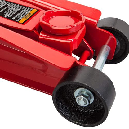 MustMover 2.5 Ton (5,000 lbs) Low Profile Heavy Duty Steel Hydraulic Floor Jack with Single Piston Pump, Lifting Range 3-3/8" to 14-15/16", for Car, Light Truck and SUVs, Red - color: red