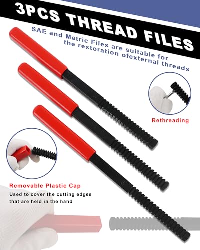 61PCS Master Thread Rethreading Kit,UNC UNF Metric Thread Chaser | Thread Restorer Tool with Thread Pitch Gauge, Designed to Repair or Reshape Damaged Threads on Bolts, Screws, or Nuts - size: 61pcs Thread Chaser Set