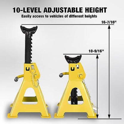 YELLOW JACKET 2 Ton Jack Stands with Double Locking and Large Foot Base for Lifting Car, Heavy Duty Steel, 4,400 lb Capacity, Yellow, 1 Pair - color: yellow, size: 2 ton double locking and upgraded base