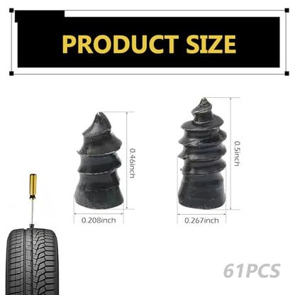 61 PCS Tire Repair Rubber Nail, High-elasticity Rubber Screws for Puncture Sealing, Portable Emergency Tire Plug Kit with Screwdriver, Universal for Car Truck Motorcycle Tires (Black) - size: 61 PCS