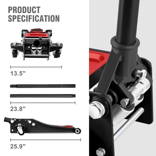 DNA Motoring Floor Jack 3 Ton (6000 lbs) Capacity, Fast Lift Service Jack Low Profile Steel Heavy Duty Hydraulic Car Jack, Lifting Range 3"-20", Black, TOOLS-00475-BK - color: Black, style: 3 ton