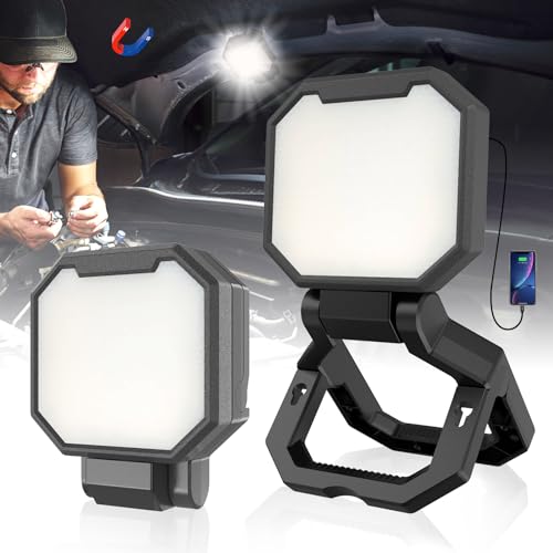 HYPERLITE Rechargeable Work Light 2pack 40W 4000Lumens, Hanging Hook Folding Bracket, Gifts for Grandpa Dad Father's Day, Magnetic Work Light Job Site Lighting for Car Repairing Camping Hurricane - color: Black-2Packs