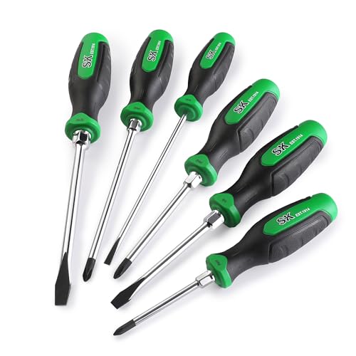 SK 6-Piece Magnetic Screwdriver Set, S2 Steel, 3 Slotted & 3 Phillips Screwdrivers, SureGrip Handle - style: Slotted & Phillips