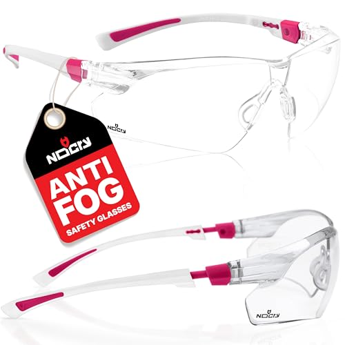 NoCry Clear Safety Glasses for Women with Adjustable Frames — Anti Fog Safety Glasses with 100% UV Protection & Scratch Resistance, ANSI Z87.1 Rated — Perfect Safety Goggles for Women, Nursing Goggles - color: White & Pink