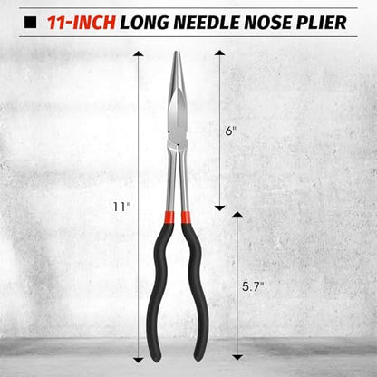 TOOLEAGUE 11" Extra Long Needle Nose Plier, Non-Slip Grip, Straight Long Nose Plier for Home Repairing,Jewelry Making and Mechanics - size: 1pc,11"Straight Long Nose Plier