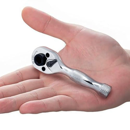 Der Erwachte 1/4-Inch Stubby Ratchet Wrench, Mini Ratchet Wrench | Socket&Bit Driver, 72-Tooth, Chrome Alloy Made, Chrome Plated Finish - size: 1/4 Double-headed ratchet