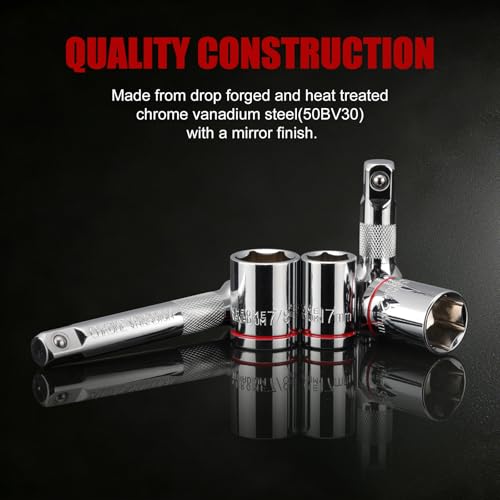 CASOMAN 14 PCS 1/2 Inch Click Torque Wrench Set,22.2-244.2 FT.-LB/30-330 Nm, ±3% Accuracy, 72-Tooth Dual Scale Torque Wrench Kit, with Breaker Bar & Extensions & Sockets, for Automotive Tire Repair