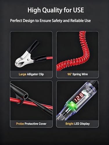 Test Light Automotive 3-80V DC,Digital LED Power Tools with Voltage Display,Bidirectional Indicator, Voltage Tester Pen with Extended Spring Wire&Stainless Steel Probe, for Car,RV,Fuse Tester