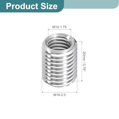 uxcell 10Pcs Threaded Inserts, M12-1.75x20 & M16-2x20 Stainless Steel 303 Screw Thread Sleeves Thread Repair Insert for Mechanical Equipment - size: M12-1.75x20 & M16-2x20mm