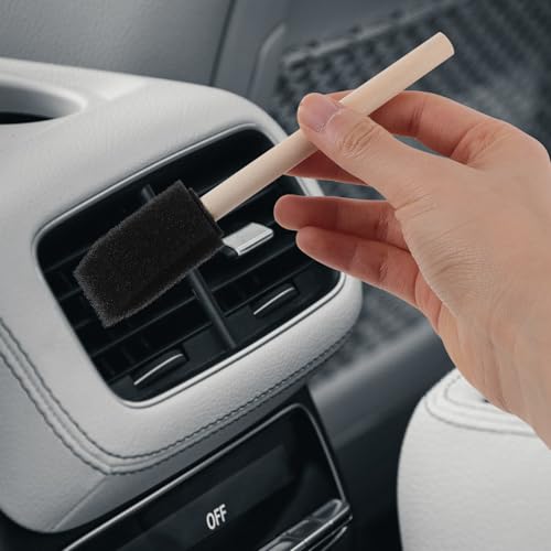 Happyyami 4pcs Car Vent Cleaning Brush Set with Soft Sponge Heads and Wooden Handles, Automotive Interior Detailing Tools for Air Outlet and Dashboard Cleaning