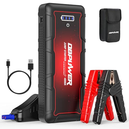 DBPOWER Jump Starter 4000A Peak 88.8Wh Portable Car Jump Starter (Up to All Gas/10L Diesel Engine) 12V Auto Battery Booster Pack with Smart Clamp Cables,Quick Charge, LED Light Jump Box