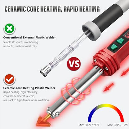 150W LED Digital Adjustable Temperature Plastic Welder, 3 IN 1 Welding Kit with 70PCS Rods, 3 Tips Welder Soldering Iron Kit, Plastic Repair Kit for Car Bumper/Kayaks,etc (Red)