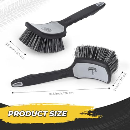 Wheel and Tire Brush Detailing Kit, Gray | Soft Rim Brush & Stiff Tire Brush, Silicone Bumper Guard, Non-Slip Ergonomic Handle, For Alloy Wheels, Fenders, Mats - color: BLACK gray