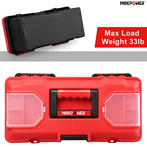 MAXPOWER Small Tool Box, 14-inch Plastic Tool Boxes with Handle | Removable Tray with Dual Lock Secured, Red Toolbox for Home - size: 14”, style: 14" red