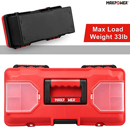 MAXPOWER Small Tool Box, 14-inch Plastic Tool Boxes with Handle | Removable Tray with Dual Lock Secured, Red Toolbox for Home - size: 14”, style: 14" red