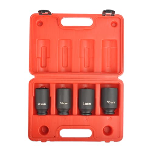 SSN 1/2 Inch Impact Socket Set Heavy Duty Drive Impact Socket Set 12 Point Metric 30mm 32mm 34mm 36mm Axle Nut Socket Set with Portable Case (4PCS) - color: 30-36mm(4pcs)