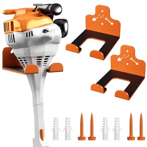 Garage Storage Trimmer Rack, Weed Whackers Holder Organizer Garden Power Tool Hanger Wall Mounted for Garage Trimmer, Hedge Trimmer, Grass Trimmer, Garden Tools,2 Packs(Orange) - color: Orange 2 Packs