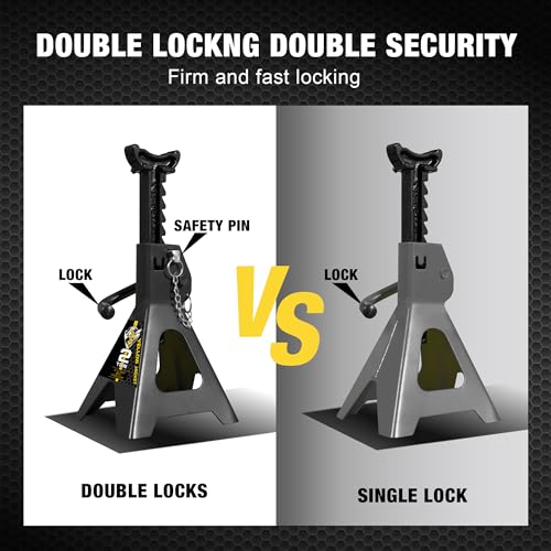 YELLOW JACKET Jack Stands 2 Ton with Double Locking for Lifting Car SUVS, 4400 lb Capacity, Heavy Duty Steel, 1 Pair, Black