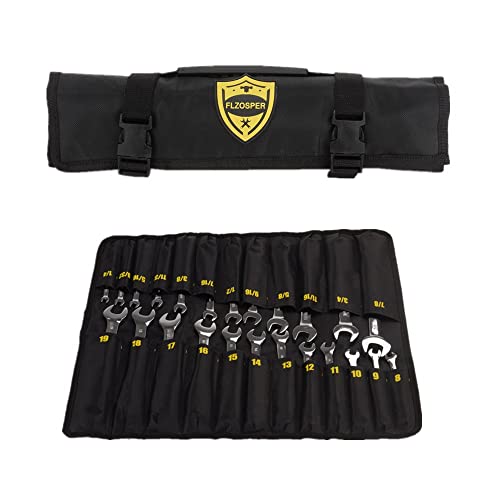 FLZOSPER 24-Piece Flex-Head Ratcheting Wrench Set, Metric & SAE Chrome Vanadium Steel Hand Combination Wrench Spanner with Portable Carrying Bag