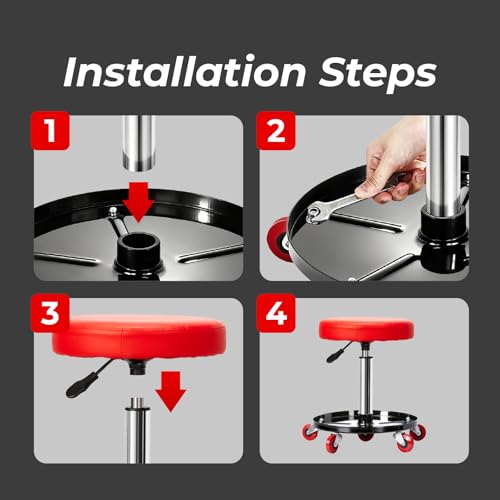 Mechanic Stool, Pneumatic Roller Seat Rolling Pneumatic Creeper | Garage Shop Seat Adjustable Height 15.7"-20.2" Padded Rolling Workshop Stool with Tool Tray for Garage Shop Auto Repair