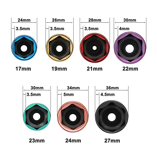 EMENTOL 7PCS 1/2" Drive Thin Wall Deep Wheel Protector Impact Socket Set, CR-MO, Lug Nut Impact Socket Set-17mm, 19mm, 21mm, 22mm, 23mm, 24mm, 27mm - size: 7PCS
