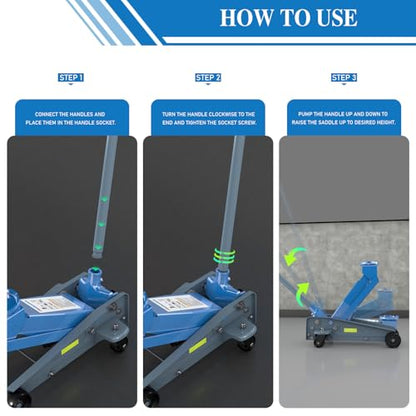 LARBANKE 3 Ton (6,600 lbs) Heavy Duty Steel Floor Jack, Hydraulic Service Jack with Unique Reflective Tape, Rapid Lifting Range 5.31" to 18.11" for Sedans, Coupes, Compact SUVs and Pickups