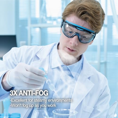 DEX FIT Safety Goggles SG220, Wide-Vision Lab & Chemical Splash Eye Protection, Anti-Fog & Scratch Resistant, Soft Seal, Z87.1 Approved; Black/Blue, Clear Lens, 30mm Strap, 1 PC - color: Black/Blue - Clear - 30mm