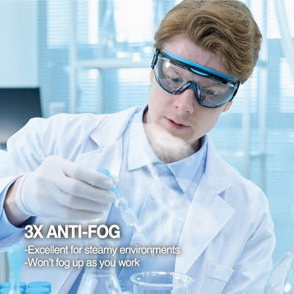 DEX FIT Safety Goggles SG220, Wide-Vision Lab & Chemical Splash Eye Protection, Anti-Fog & Scratch Resistant, Soft Seal, Z87.1 Approved; Black/Orange, Clear Lens, 30mm Strap, 1 PC - color: Black/Blue - Orange - 30mm