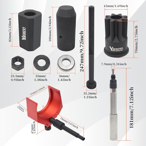 9U-6891 Injector Sleeve Remover Installer Set + J-42083 Automatic Timing Pin + 9U-7227 Injector Height Tool + J-38587-A Engine Barring Socket Fits for CAT Caterpillar 3406E C15 C16 Engines - size: 9pcs