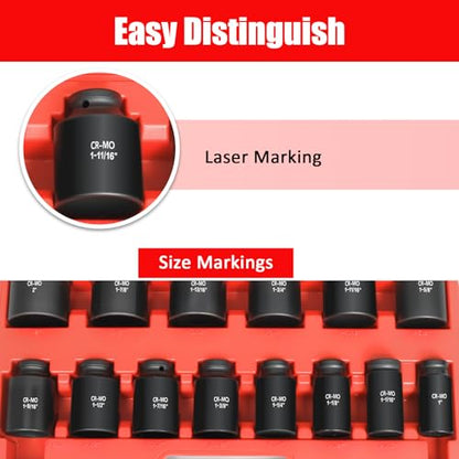 TONYNOL 3/4 Inch Drive Deep Impact Socket Set,6-Point,SAE Sizes(1“-2”),14 PCS,Cr-Mo Steel,Heavy Duty Impact Sockets for Automotive & Industrial Machinery,With a Storage Case - style: 3/4" Drive SAE Sizes(1"-2")