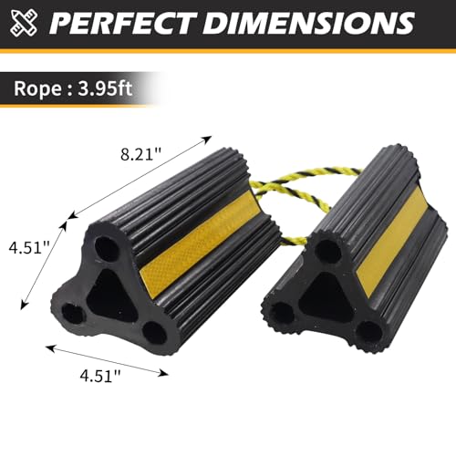 Wheel Chocks for RV Trailer [1pair/2pack with Rope] Camper Trucks and Aircraft, Versatile Heavy Duty Rubber Wheel Chocks Block for with 3 Reflective Strips, Tire Wheel Immobilizers & Chocks - size: 8.21"1pair2pack