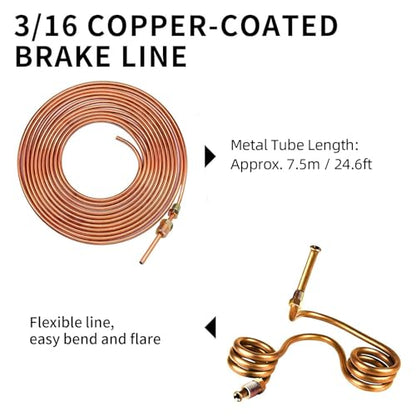 Brake Line Flaring Tool Kit, Double and Single Flaring Tool Kit 1/4 Copper Coated Brake Line with 5 Adapters for Water Refrigeration HVAC Applications