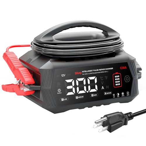 30Amp: 6/12/24V Smart Battery Charger – Automatic Maintainer, Trickle Charger & Desulfator with Overcharge Protection & Temperature Compensation – for Lead-Acid & Lithium & LiFePO4 Batteries